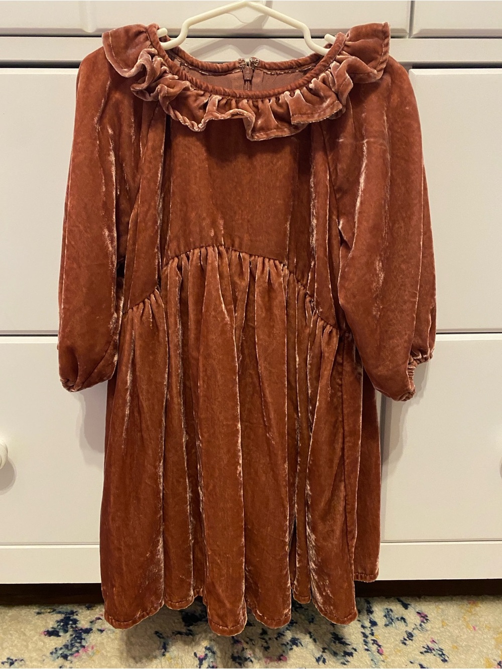 Noralee Rust Velvet Ruffle Collar Dress / Size 4 / VGUC
